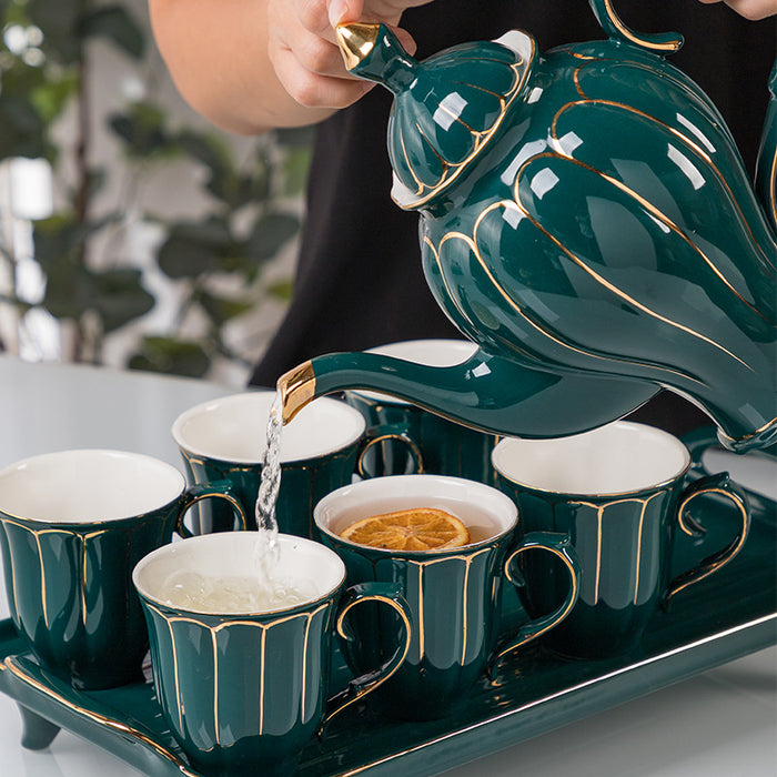 Green Glaze With Gold Line Tea Set