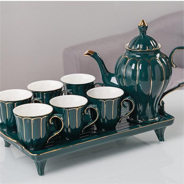 Green Glaze With Gold Line Tea Set