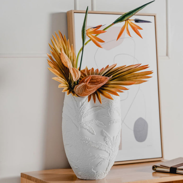 White Hand Carved Embossed Vase