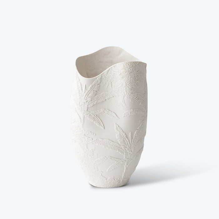 White Hand Carved Embossed Vase