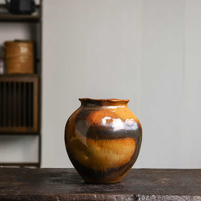 Handcrafted Fambe Ceramic Table Vase