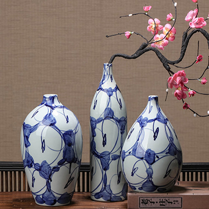Japanese Style Blue And White Ceramic Vase