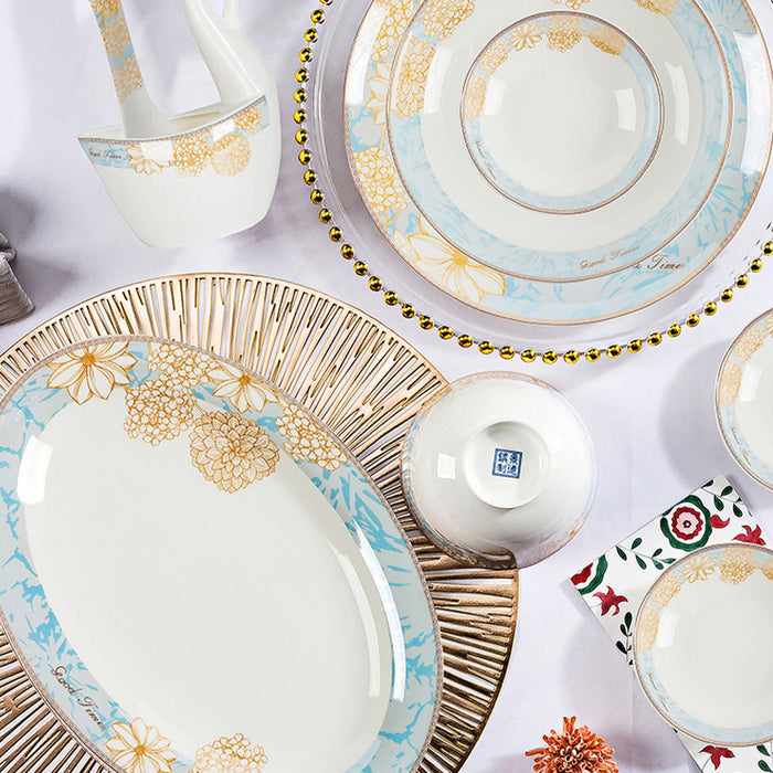 Blue And Yellow Flower Good Time Dinner Set