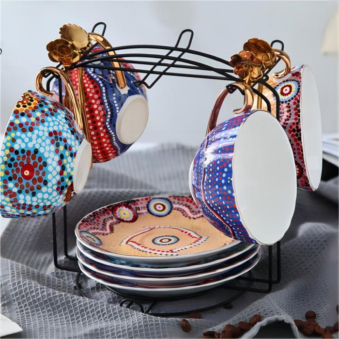 Bohemian Flower  Coffee Cup And Saucer With Spoon