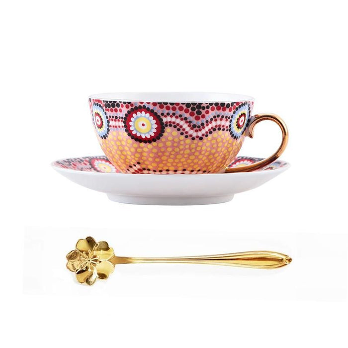 Bohemian Flower  Coffee Cup And Saucer With Spoon
