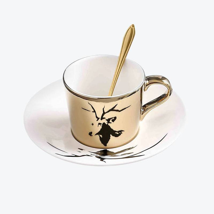 Creative Elk Mirror Coffee Cup And Saucer Set