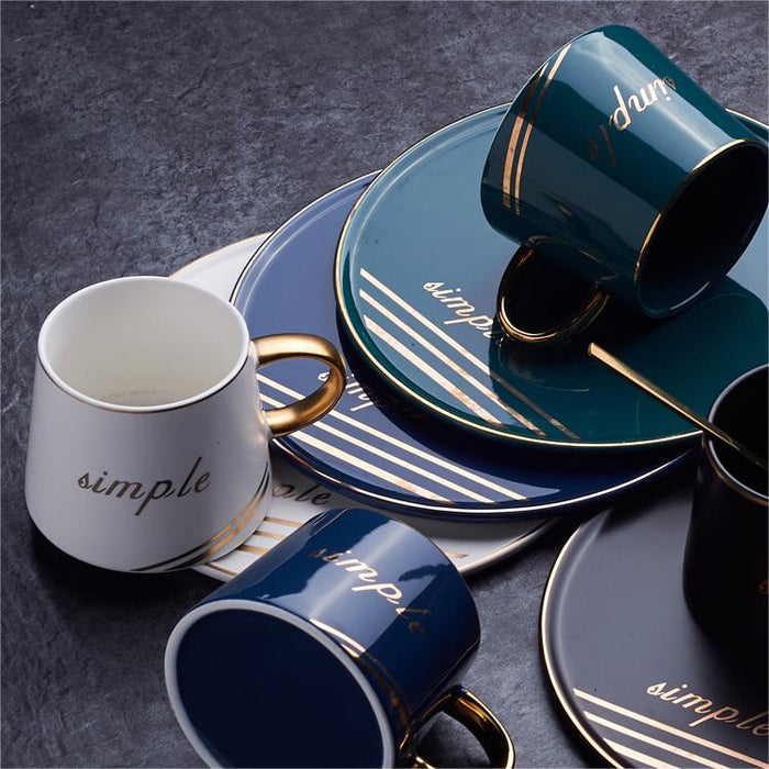 Nordic Letter Ceramic Coffee Cup Set With Spoon