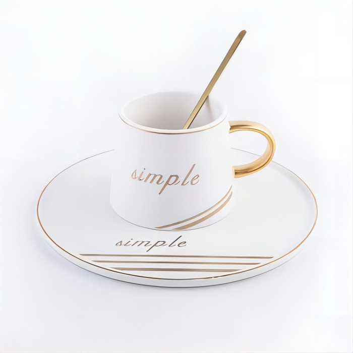 Nordic Letter Ceramic Coffee Cup Set With Spoon