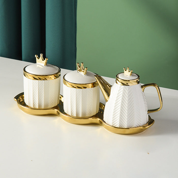 White Light Luxury Style Gold Trim Seasoning Jar