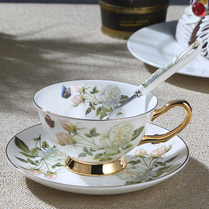Flower Pattern Ceramic Cup And Saucer
