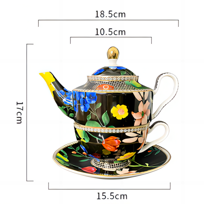 Black Floral Hand Painted Tea Set