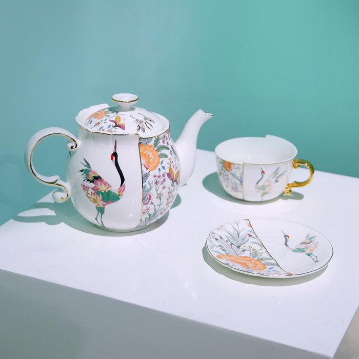 Two Sides Flower And Crane Tea Set