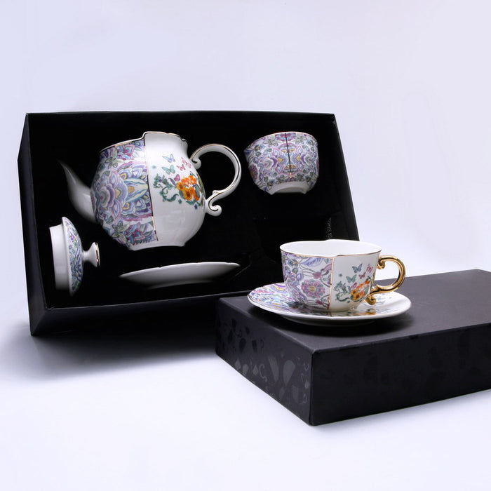 Two Sides Flower And Crane Tea Set