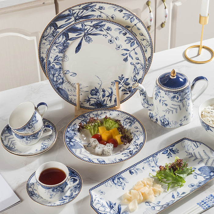 Blue And White Floral Porcelain Tea Set