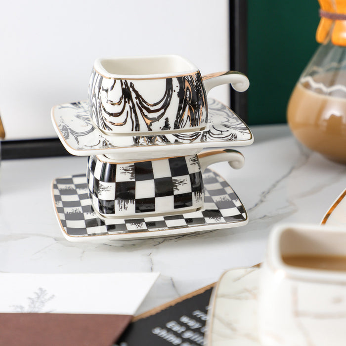 Black And White Checkerboard Coffee Set