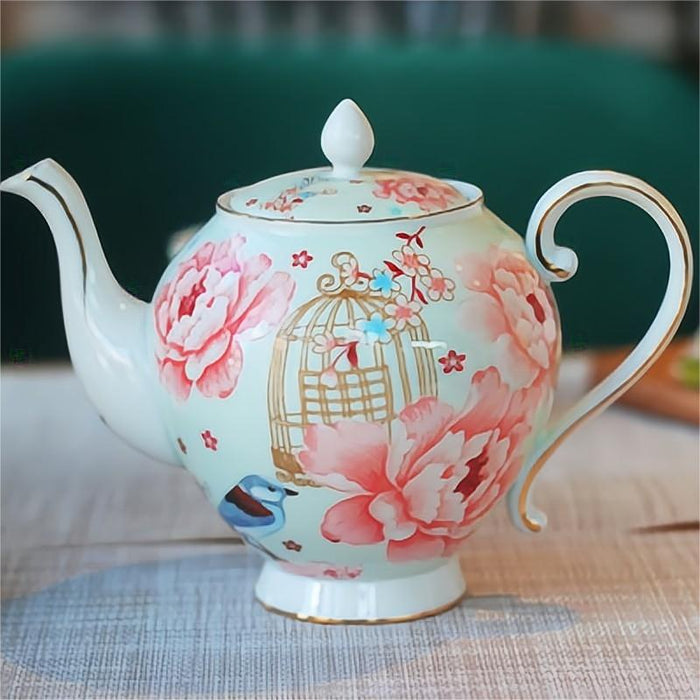 British Flower Gilt Bone China Tea Set