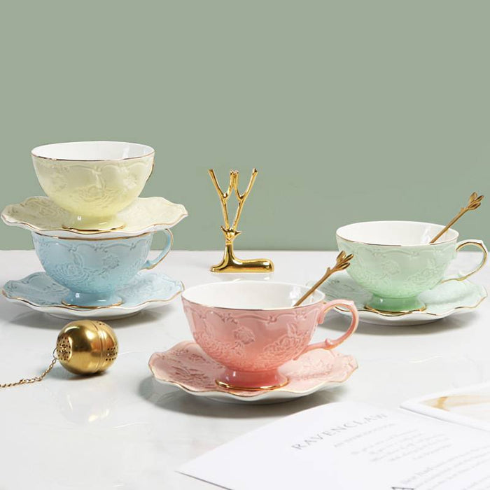 Bone China Relief Tea Cup And Saucer Set