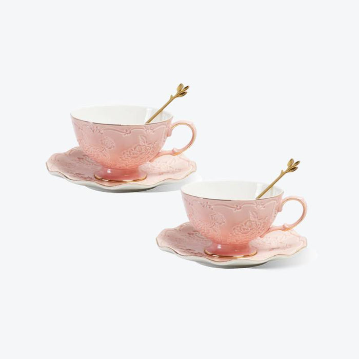Bone China Relief Tea Cup And Saucer Set