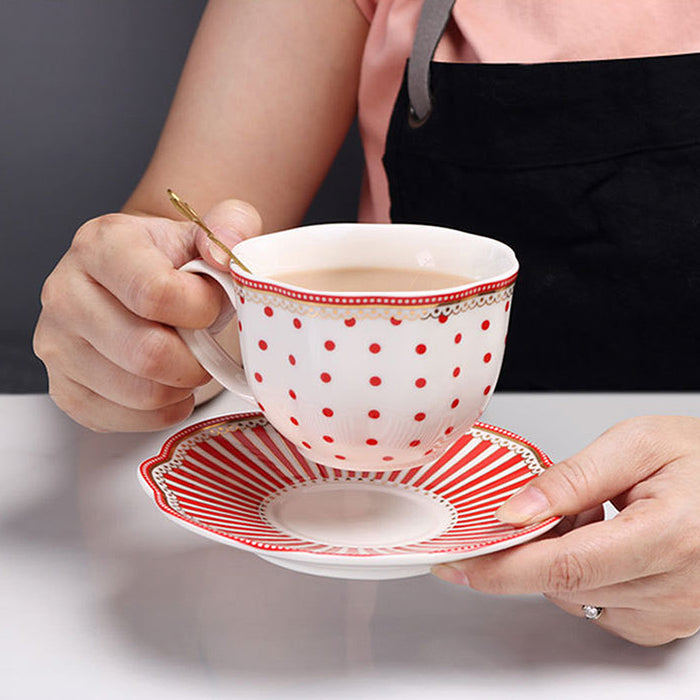 Polka Dot Striped Designed Procelain Modern Tea Set