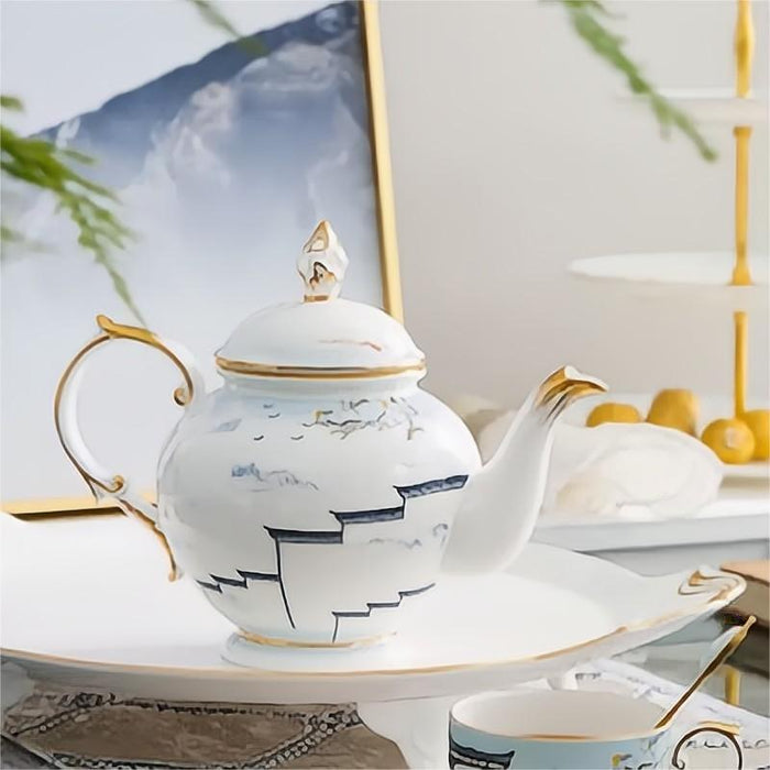 Building With Lake Bone China Tea Set
