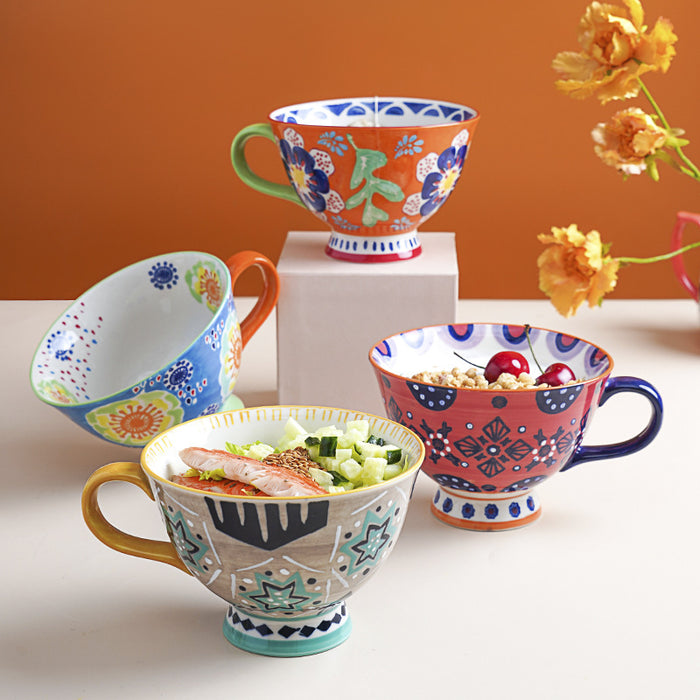 Set of 4 Pastoral Style Ceramic Tea Cups