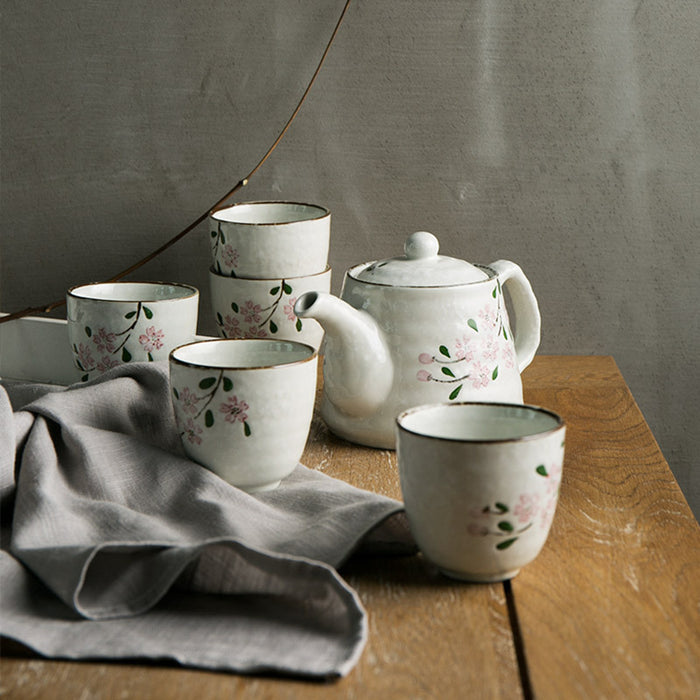 Cherry Blossom Hand-Painted Underglaze Tea Set