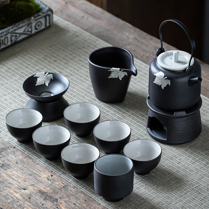 Japanese Style Black Pottery Handle Tea set