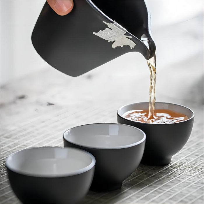 Japanese Style Black Pottery Handle Tea set