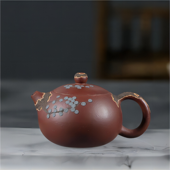 Pine Applique YiXing Zisha XiShi Teapot