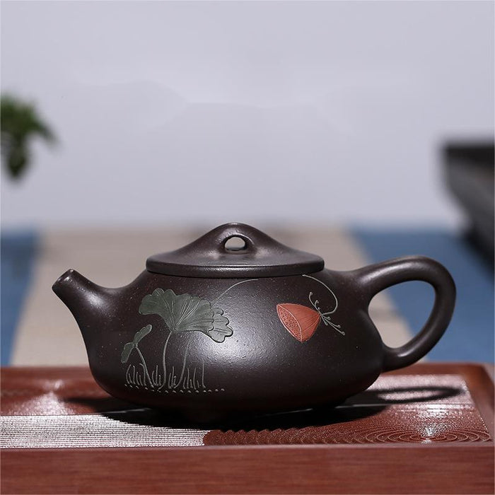 Yixing Black Lotus Pattern Shipiao Teapot