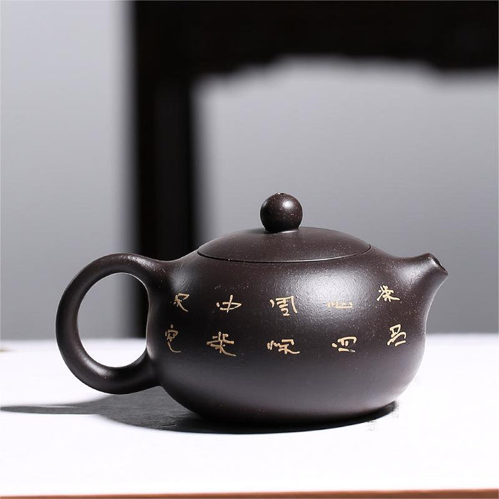 Yellow Flower & Bird Black Clay Teapot