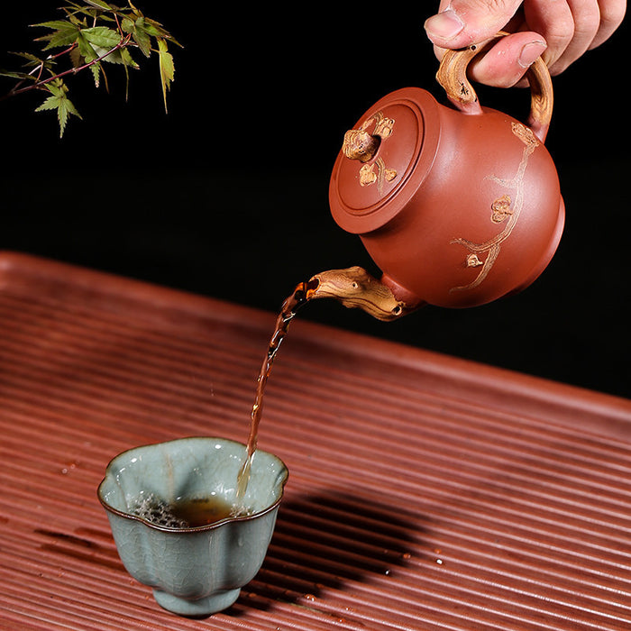 Yixing Plum Blossom Relief Zisha Teapot