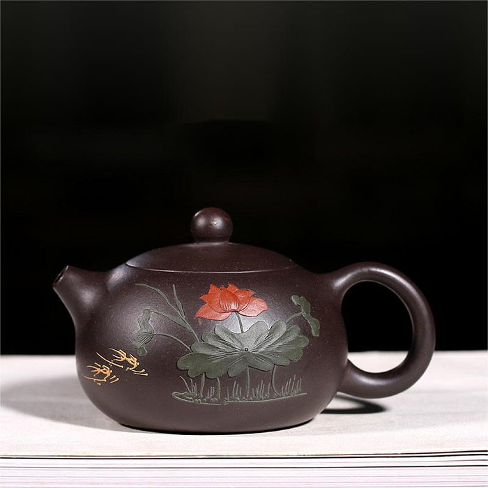 Yixing Lotus Pond Black Clay Xishi Teapot