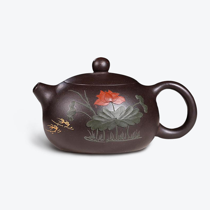 Yixing Lotus Pond Black Clay Xishi Teapot