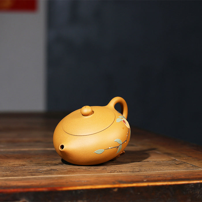 Yixing Yellow Peach Flat Xishi Teapot