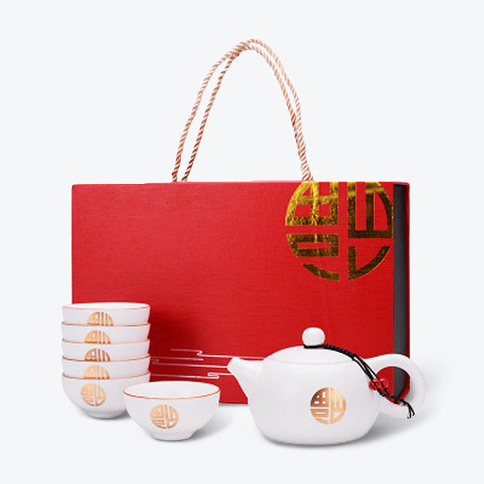 White and Gold Chinese Ceramic Kung Fu Tea Set
