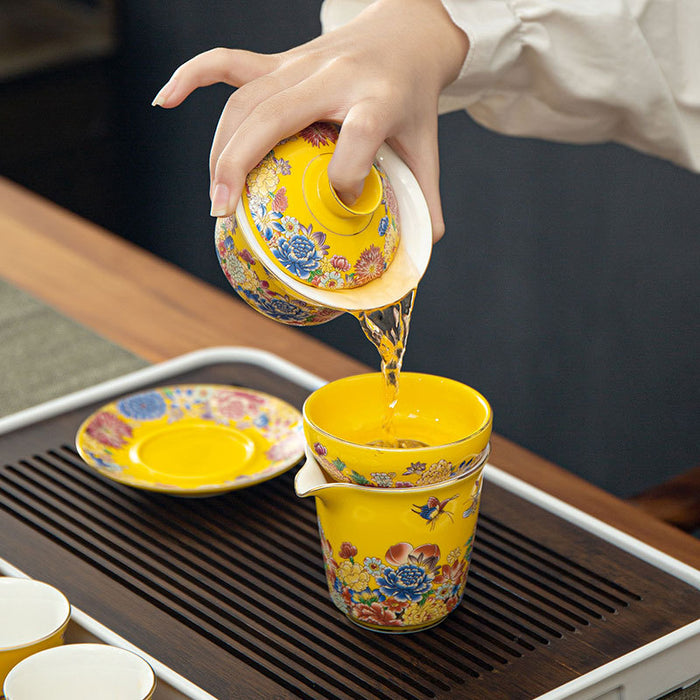 Yellow Royal Chinese Enamel Porcelain Tea Set