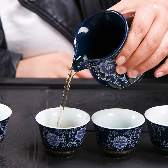 Chinese Blue Lotus Porcelain Tea Set
