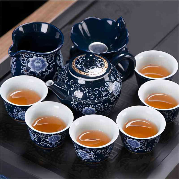 Chinese Blue Lotus Porcelain Tea Set
