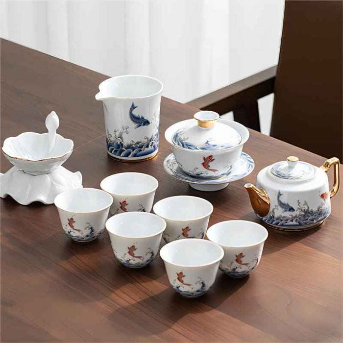 Carp and Sea Porcelain Kung Fu Tea Set