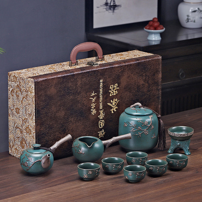 Green Plum Blossom Ceramic Kung Fu Tea Set