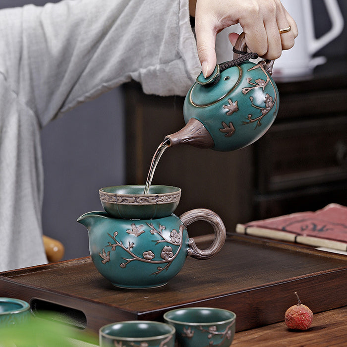 Green Plum Blossom Ceramic Kung Fu Tea Set