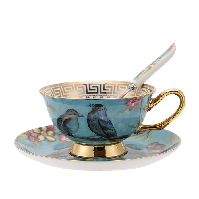 Cuckoo Blue And Golden Bone China Cup And Saucer