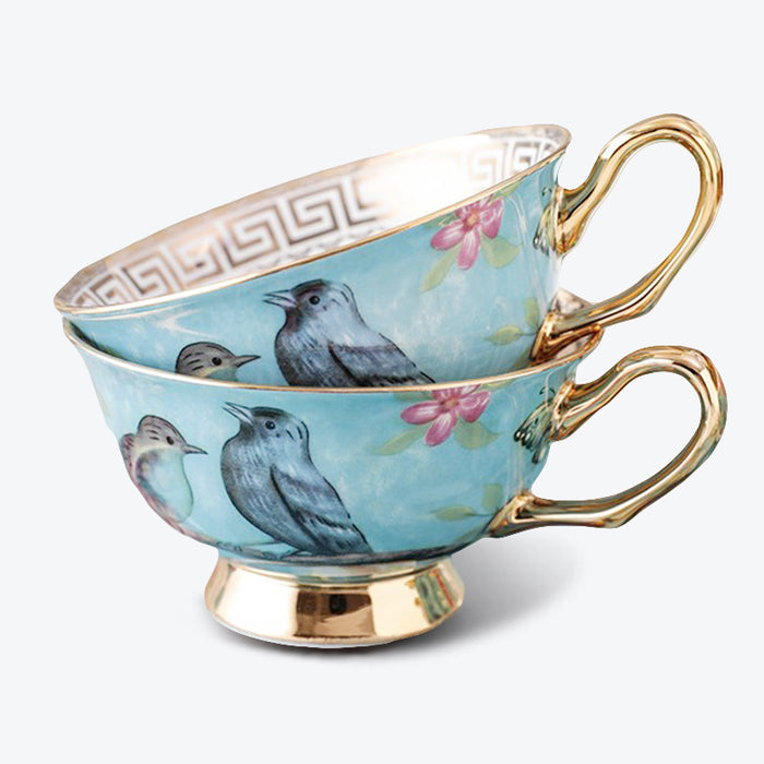 Cuckoo Blue And Golden Bone China Cup And Saucer