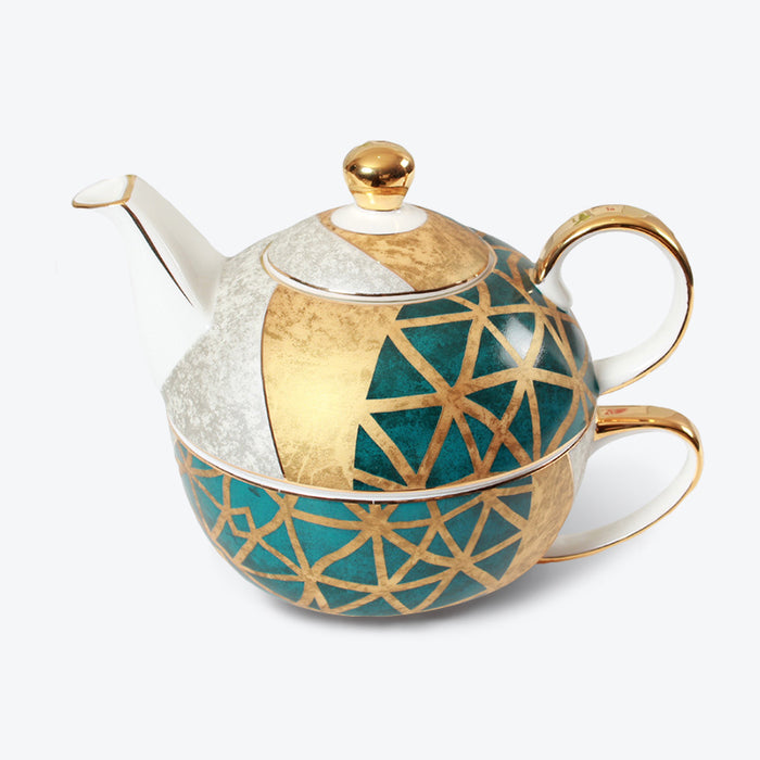 Geometric Splicing Bone China Tea For One Set