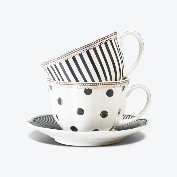 Polka Dot And Stripe Cup And Saucer Set