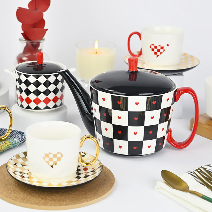 Modern Black and White Checkerboard Coffee & Tea Set