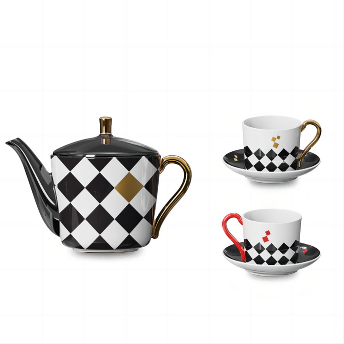 Modern Black and White Checkerboard Coffee & Tea Set