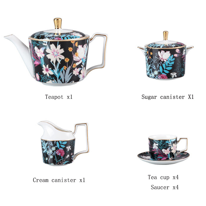 European Hand-painted Flower Pattern Coffee & Tea Set