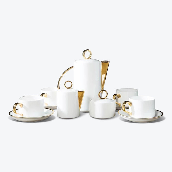 European Golden Trim Solid White Ceramic Tea Set